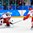 GANGNEUNG, SOUTH KOREA - FEBRUARY 23: Olympic Athletes from Russia's Sergei Kalinin #21 gets a shot off on Czech Republic's Pavel Francouz #33 during semifinal round action at the PyeongChang 2018 Olympic Winter Games. (Photo by Andrea Cardin/HHOF-IIHF Images)

